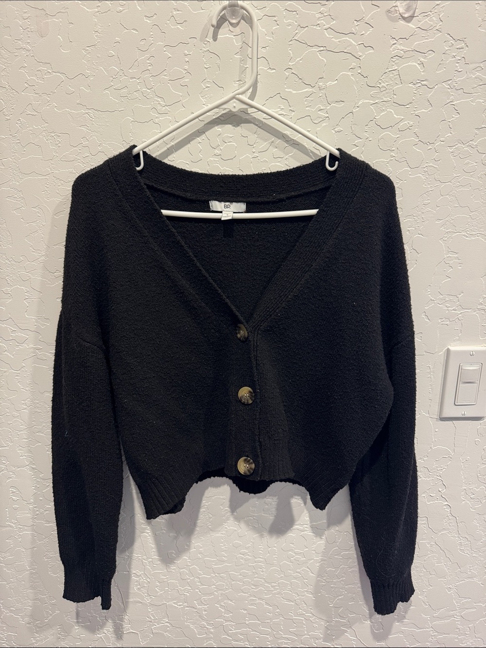 Brass Plum Black V-Neck Cropped Button Sweater Cardigan